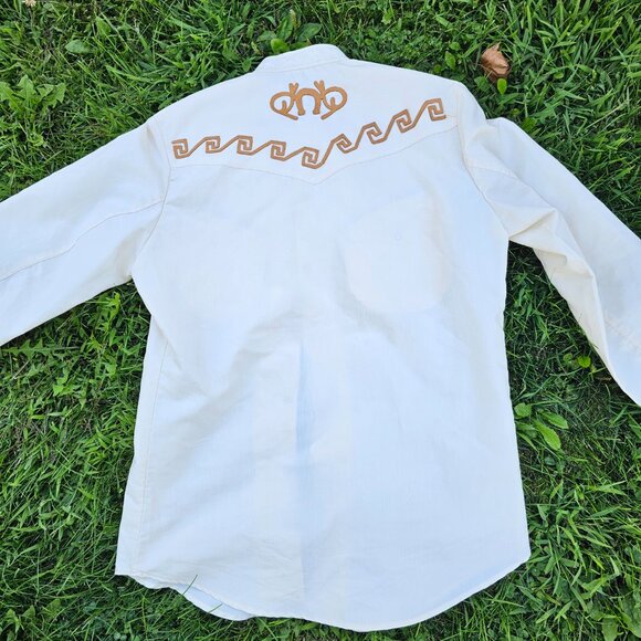 True Vintage 1970's Western  Leather Trimmed Cowboy Rodeo Button Down Shirt - Picture 8 of 8